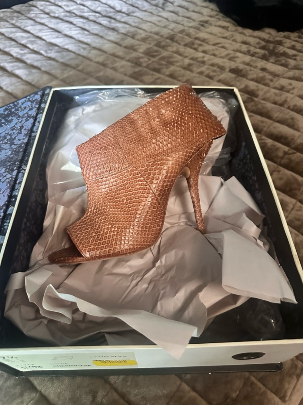 Copper Textured Open-Toe Stiletto Bootie - Women's Copper